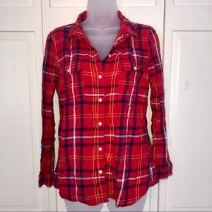 Plaid Flannel Button Down Blouse Country